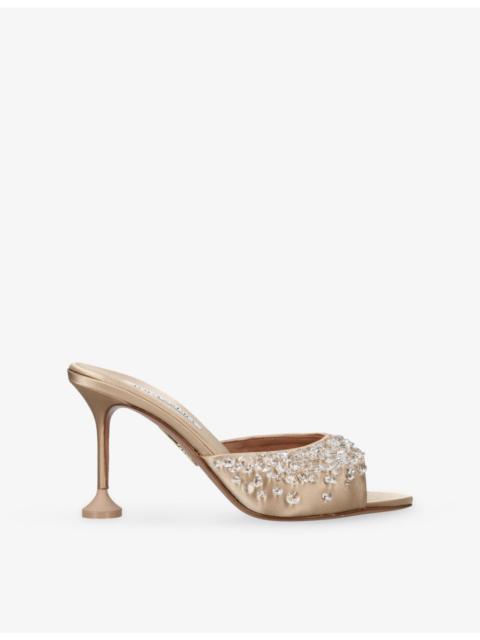 AQUAZZURA Bisous Crystal 85 Satin Mules