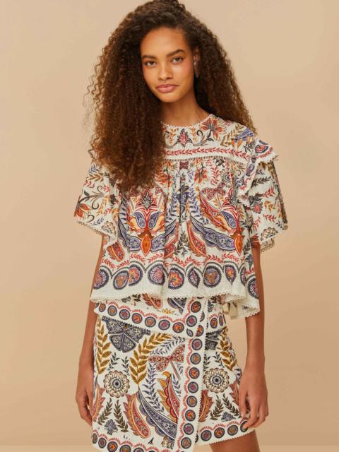 FARM RIO Off-White Boho Glam Mini Skirt