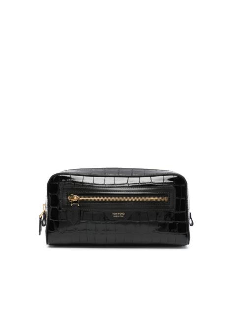 crocodile-embossed leather clutch bag