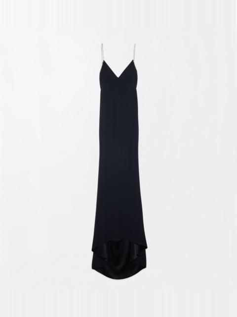 TOM FORD CRYSTAL CHAIN EMBROIDERY SATIN SLEEVELESS EVENING DRESS WITH OPEN BACK