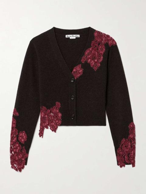 Acne Studios Cropped corded lace-trimmed wool and yak hair-blend cardigan