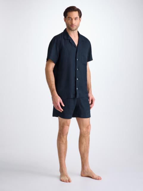 Derek Rose Men's Short Pajamas Sicily Linen Navy