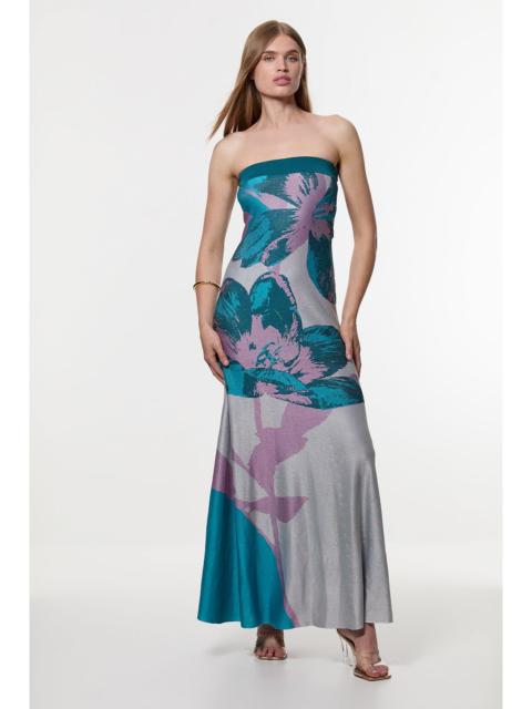 KAREN MILLEN Placement Floral Jacquard Slinky Knit Bandeau Midi Dress
