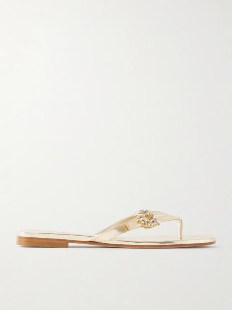 Roger Vivier Strass B Crystal-embellished Metallic Leather Sandals