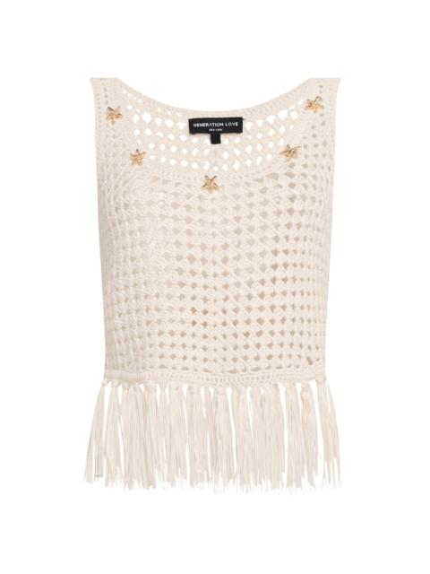 GENERATION LOVE Women's Ginger Embellished Crochet Fringe Tank - Open White