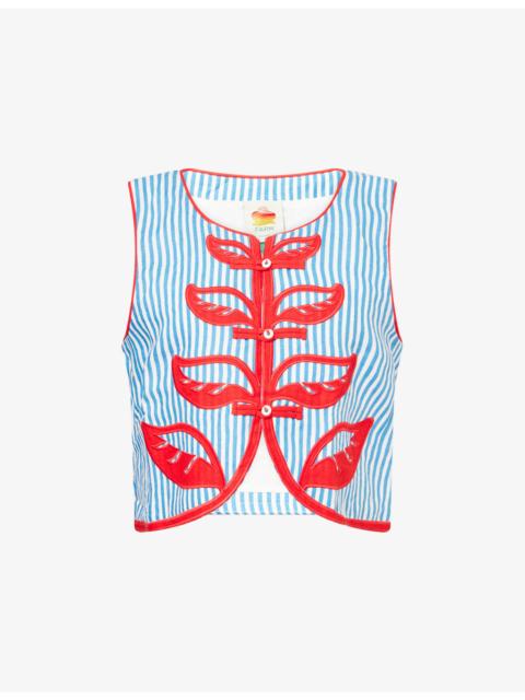 FARM RIO Sky Stripes Embroidered Linen Top