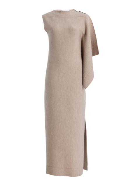 Oscar de la Renta Draped Virgin-Wool Midi Dress tan