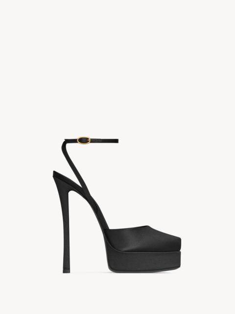 SAINT LAURENT LA SCANDALE PLATFORM SANDALS IN SATIN CREPE