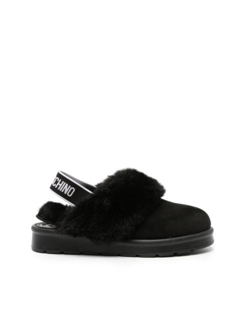 Moschino logo-print suede slippers