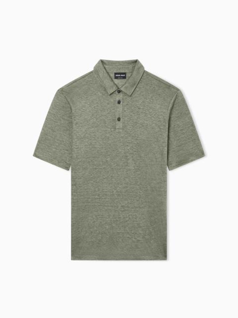GIORGIO ARMANI SHORT-SLEEVED POLO SHIRT IN PURE LINEN JERSEY