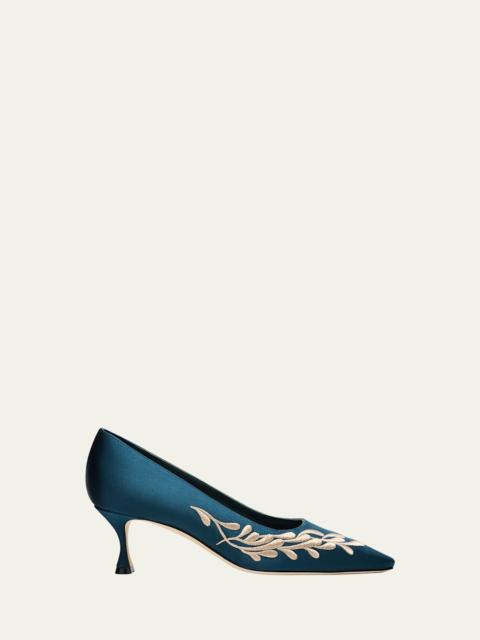 Manolo Blahnik Feza Embroidered Satin Pumps
