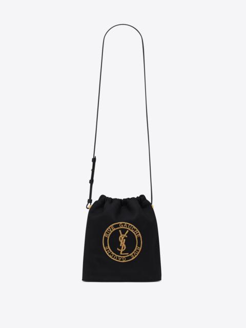 rive gauche laced bucket bag in embroidered felt and smooth leather