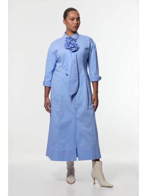 KAREN MILLEN Plus Size Stripe Cotton Rosette Woven Shirt Maxi Dress