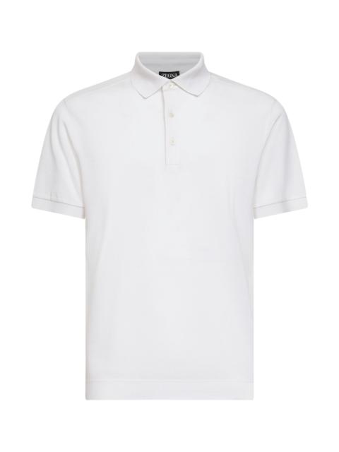 ZEGNA White cotton and silk pique polo shirt
