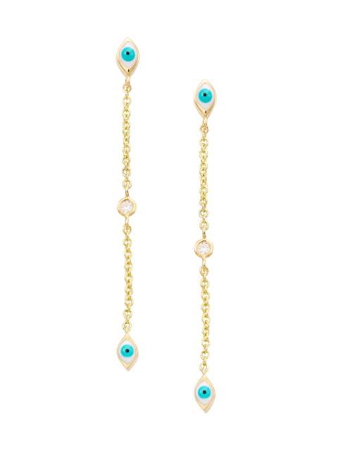 SYDNEY EVAN Women's 14K Yellow Gold, Enamel, & Diamond Evil-Eye Chain Drop Earrings