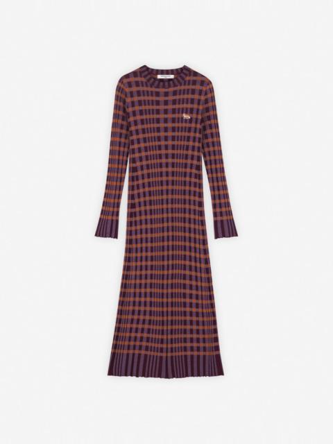 Maison Kitsuné CHECKED RIBBED LONG DRESS