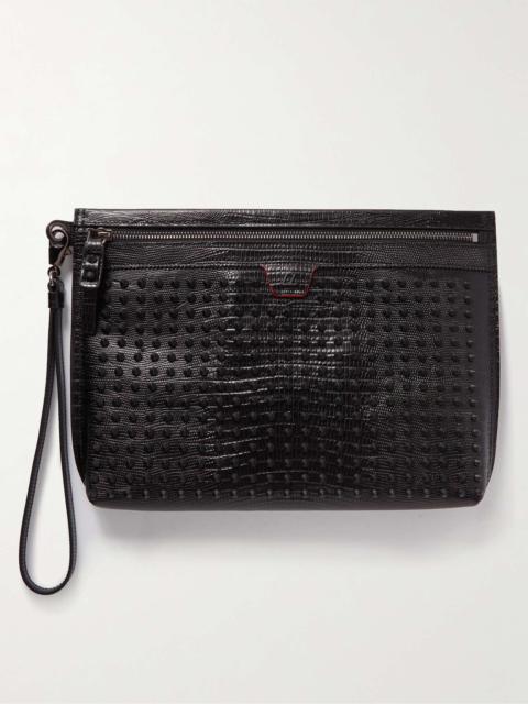City Spiked Croc-Effect Leather Pouch