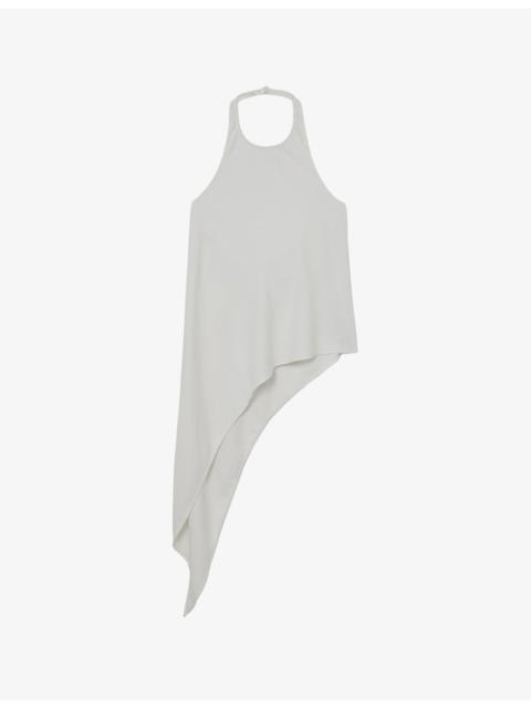 REISS Quinn Asymmetric-Hem Stretch-Woven Top