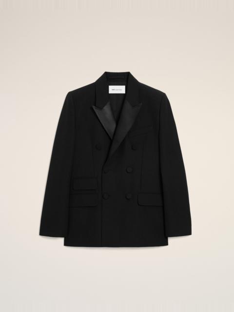 AMI Paris BLACK NEW WOOL DOUBLE BREASTED STRAIGHT SMOCKING JACKET