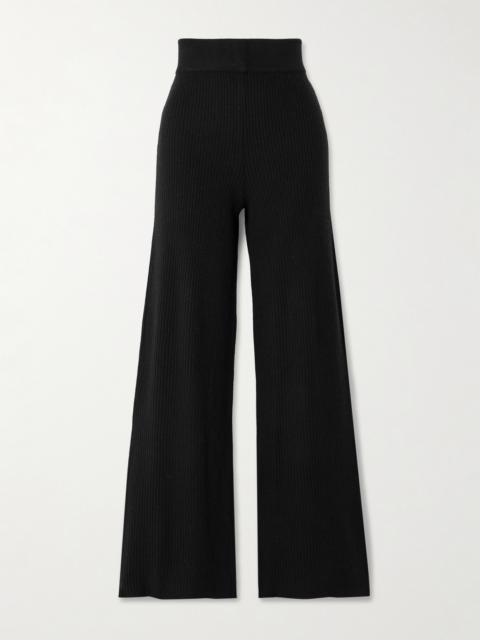 LE KASHA Banvir Ribbed Organic Cashmere Wide-leg Pants