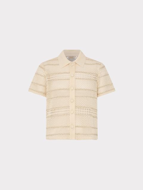 MILLY Crochet Knit Short Sleeve Button Up