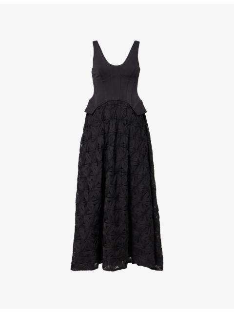 SIMKHAI Bryony Structured-Bustier Woven Midi Dress
