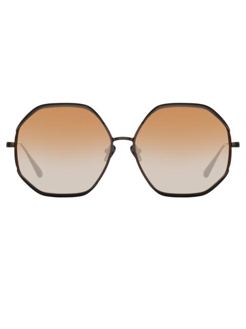 CAMILA HEXAGON SUNGLASSES IN NICKEL AND CAMEL