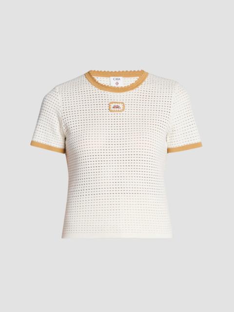 CASABLANCA Women's Perforated Cotton Knit Crewneck T-Shirt - White