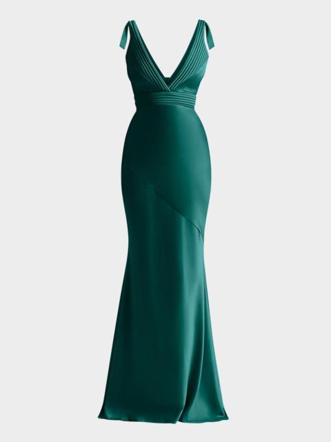 ZHIVAGO Beloved Deep V-Neck Stretch Satin Gown