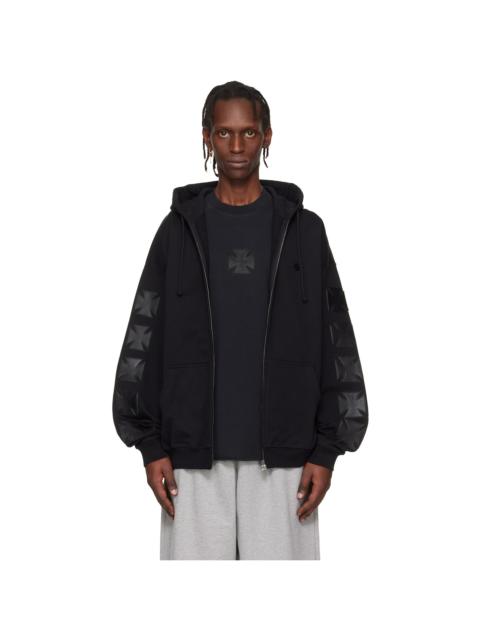 VETEMENTS Black Leather Biker Cross Zip-Up Hoodie