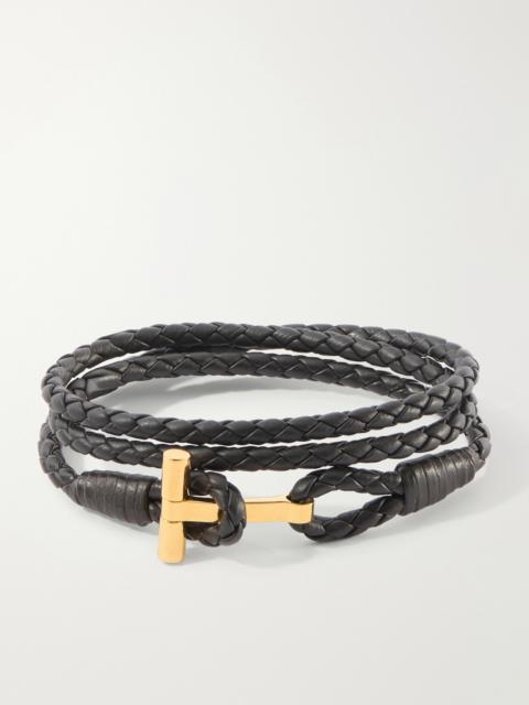 TOM FORD Braided Leather and Gold-Plated Wrap Bracelet