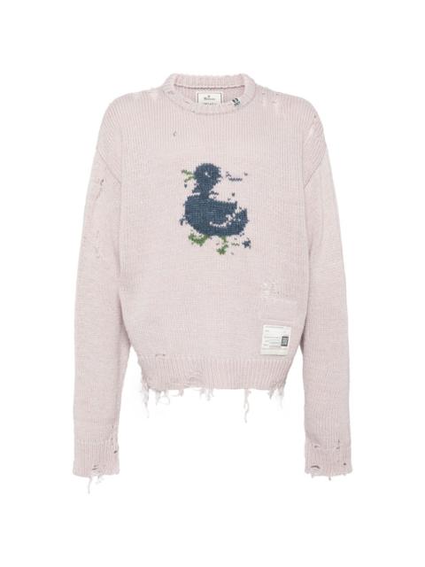 Duck-intarsia distressed jumper