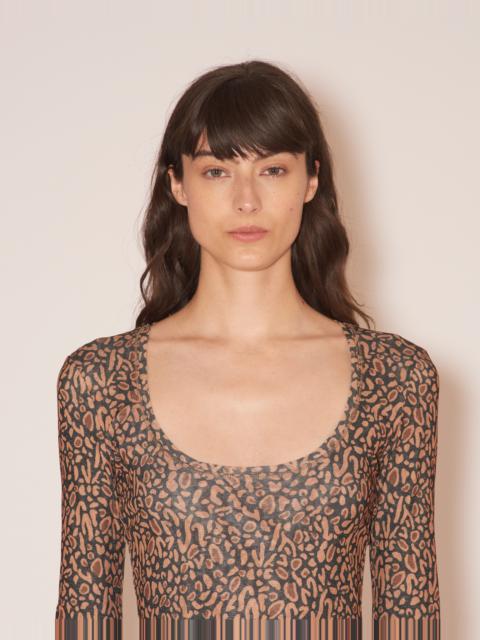 Nanushka CATHLEEN - Mesh jersey long-sleeve mini dress - Brown ocelot