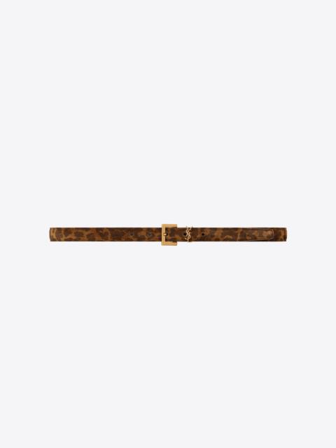narrow monogram belt with square buckle in leopard-print suede