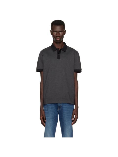 BOSS Black & Gray Mercerised-Cotton Micro Pattern Polo