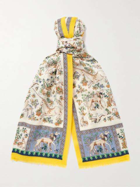 Drake's HIM Fringed Printed Wool and Silk-Blend Scarf