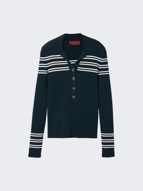 GUCCI Stretch Rib Viscose Polo Top Blue
