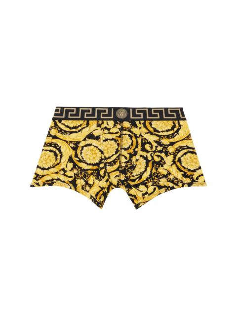 VERSACE Black & Gold Printed Jacquard Cotton-Jersey Long Boxer Briefs