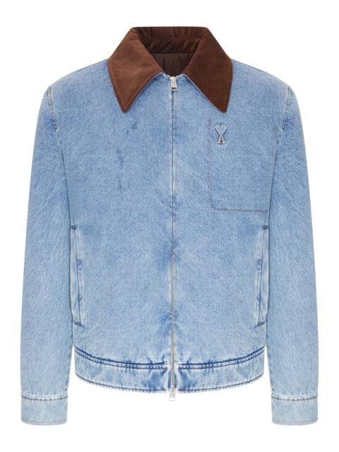 AMI Paris AMI DE COEUR DENIM JACKET WITH CONTRAST COLLAR
