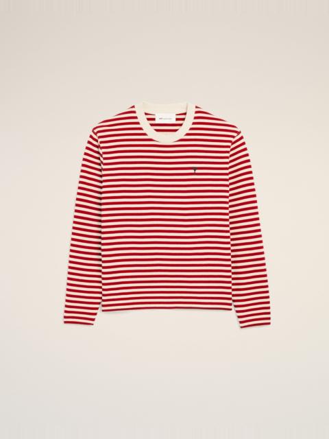 AMI Paris RED AND WHITE MARINIERE COTTON T-SHIRT WITH AMI DE COEUR