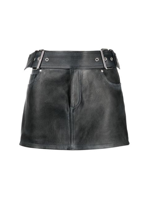 belted leather miniskirt