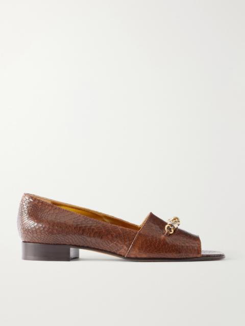 TORY BURCH Chain-detail Croc-effect Leather Loafers