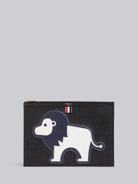 Thom Browne Black Pebbled Calfskin Lion Icon Applique Medium Gusset Folio