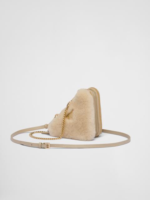 Triangular shearling and Saffiano leather mini-pouch