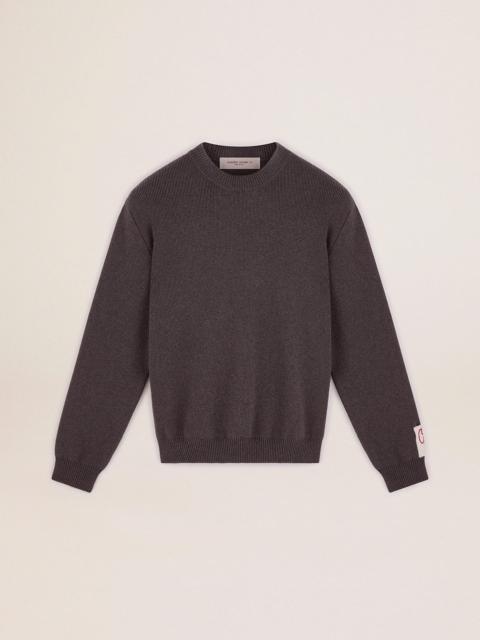 Men's round-neck sweater in dark gray cotton with logo on the back