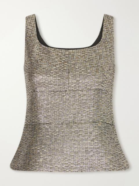 LIBEROWE Peplum textured metallic jacquard bustier top Gold
