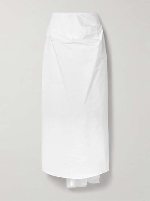 Draped cotton-blend poplin midi skirt