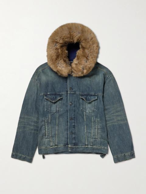 BALENCIAGA Plush-Trimmed Hooded Denim Jacket