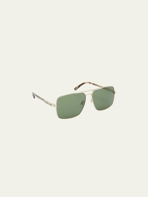 GUCCI Men's Stripe Logo Metal Aviator Sunglasses
