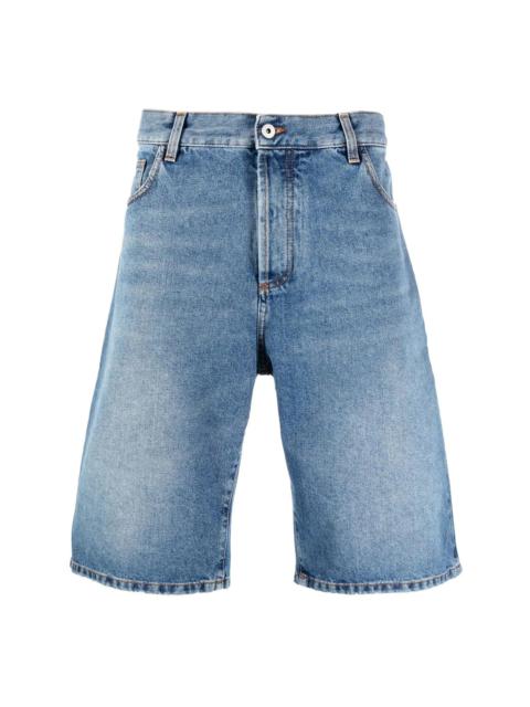 Cross embroidered knee-length denim shorts